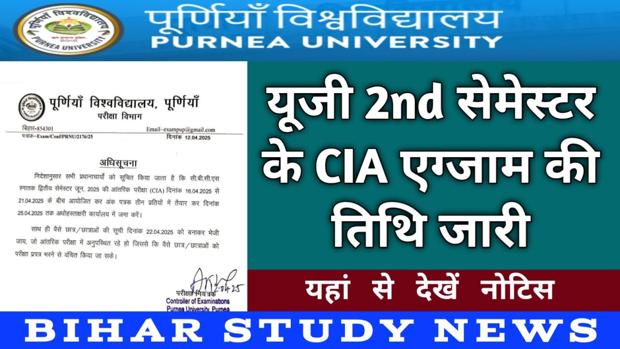 Purnea University UG 2nd Sem CIA Exam 2025